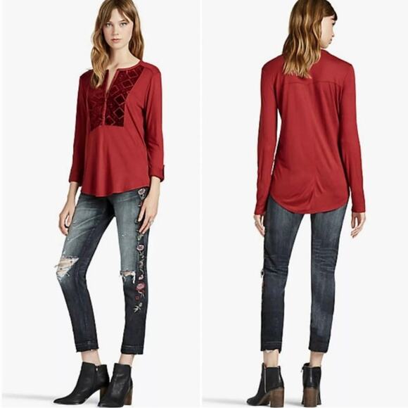 Lucky Brand Tops - Lucky Brand Bourbon Velvet Henley shirt top size Medium
